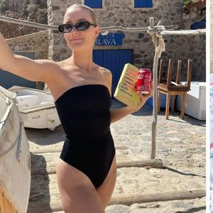 NWT Djerf Avenue Swimsuit Black🖤🤍 gorgeous tube style one piece suit 🧜‍♀️🩱🌊